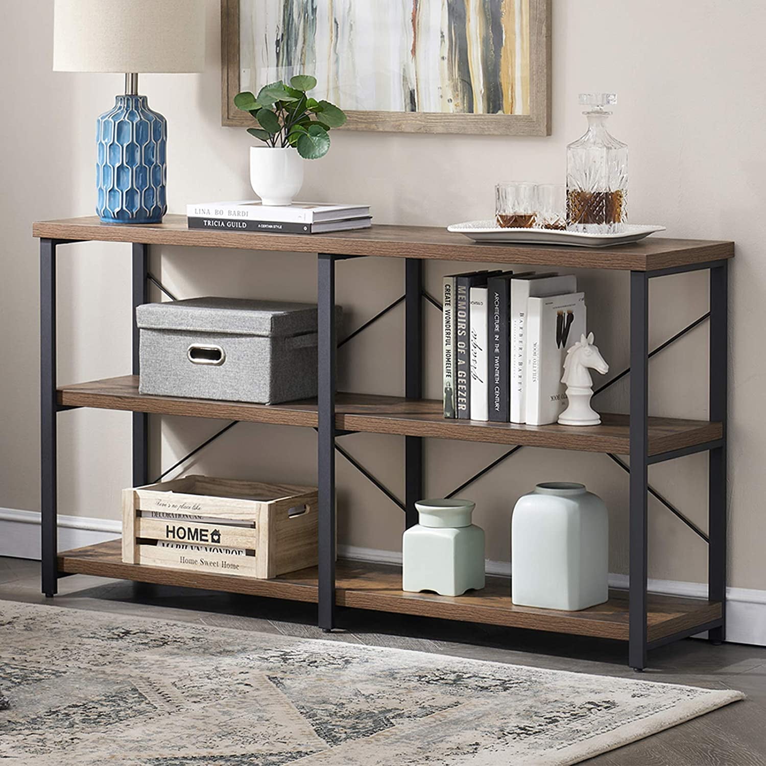 FELLYTN Rustic Entryway Tables, Industrial Console Table for Living