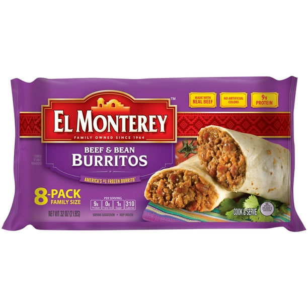 El Monterey Beef and Bean Burritos, 8 Pack Family Size, 32 oz Walmart