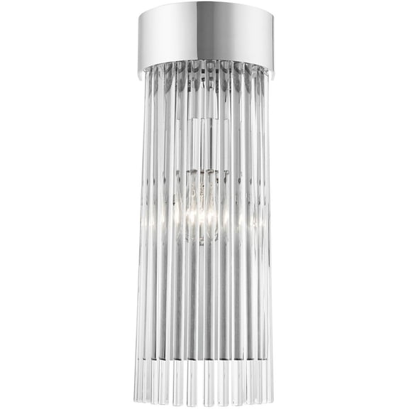 6 inch 1 Light Polished Chrome Wall Sconce with Polished Chrome Drum Shade with Clear Crystal Rods Shade