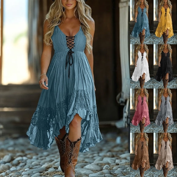 Sentmoon Dress for Wedding Guest Plus Size Boho Dress Summer 2026 Sleeveless Lace Regular Fit Cocktail Dress for Women for Concert and Rave S-XXL