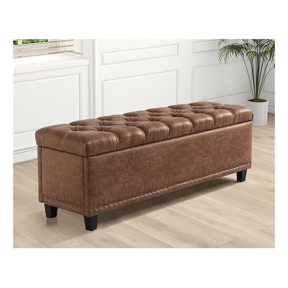 51" Ottoman Storage es, 30 Gallons End of Bed Storage , Large Rectangular Ottoman, Button-Tufted Ottomans with Storage for Living Room Bedroom, Foot of Bed (Brown)