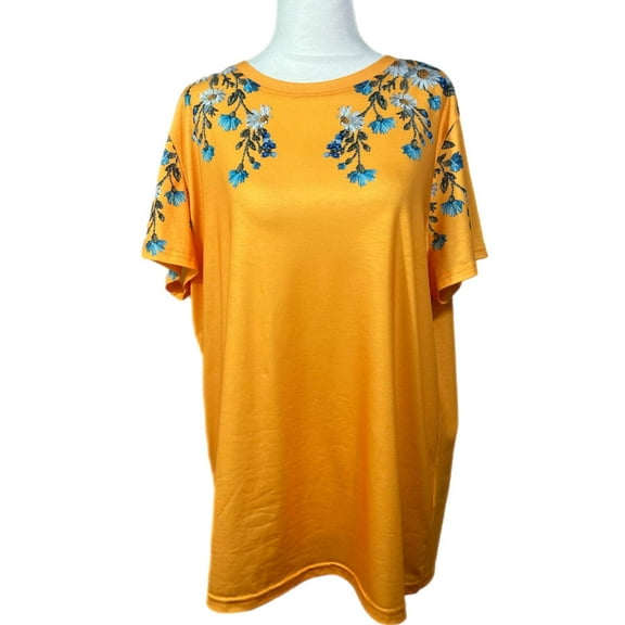 Pre-Owned Emery Rose Floral Orange Short Sleeve T-Shirt