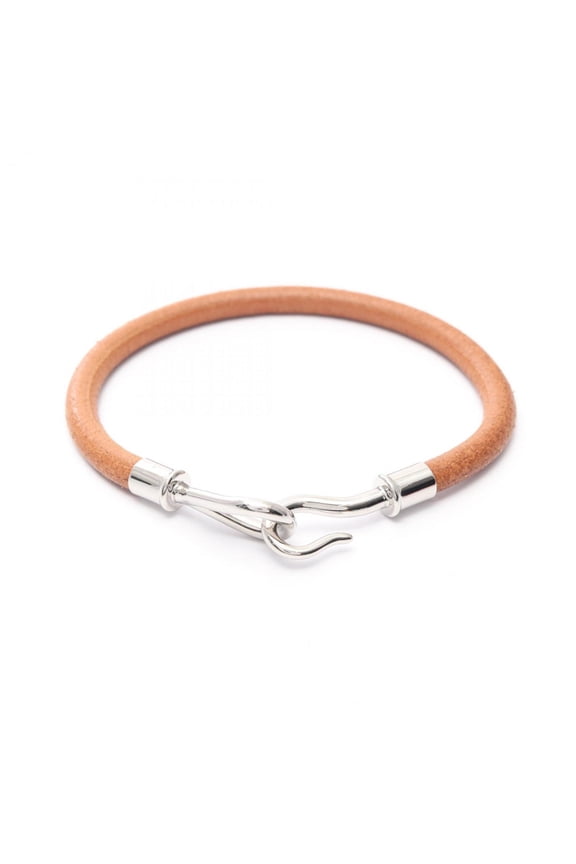 Pre-Owned Hermes Herms Jumbo Bracelet, Stainless Steel and Leather, Women's, Silver Brown