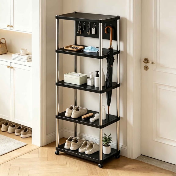 Kitchen Storage Rack, Office Bathroom Multi-Layer Floor Storage Shelf Organizer, Freestanding Narrow Corner Rack For Toilet Laundry Pantry Supplies D