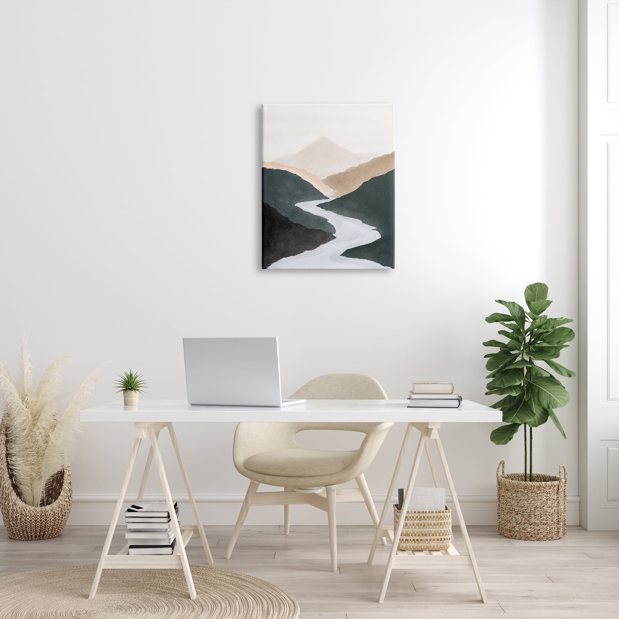 Stupell Industries Flowing River Nature Landscape Foggy Distant Mountain Painting Gallery Wrapped Canvas Print Wall Art, Design by JJ Design House LLC