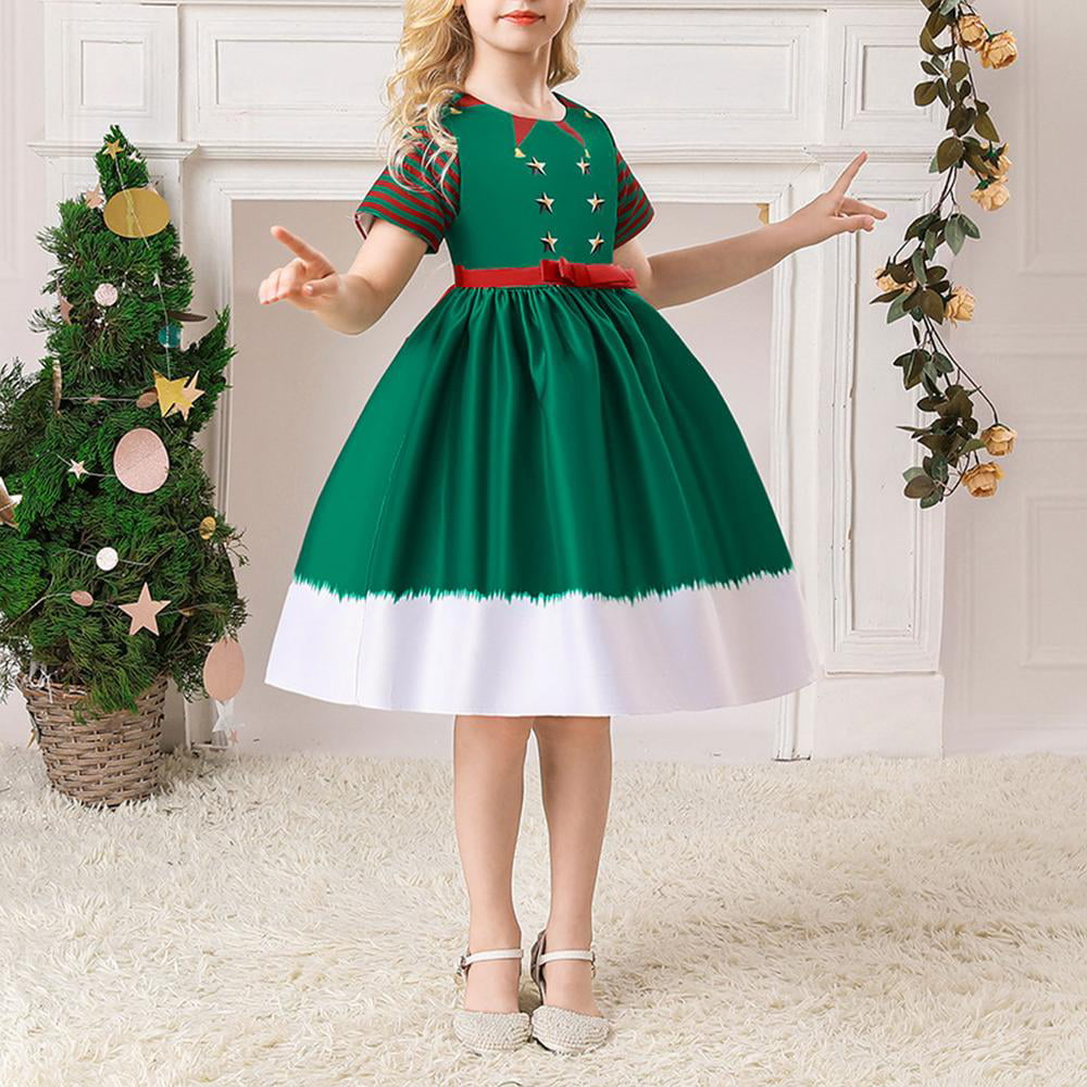 PAPAVAL KSD Kids Girls Long Sleeve Christmas Flared Party Pocket Swing Dress 