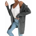 thumbnail image 2 of Women Hooded Open Front Long Sleeve Lapel Rib Knitted Winter Fall Sweater Cardigan Coat with Pocket Dark Gray L, 2 of 9