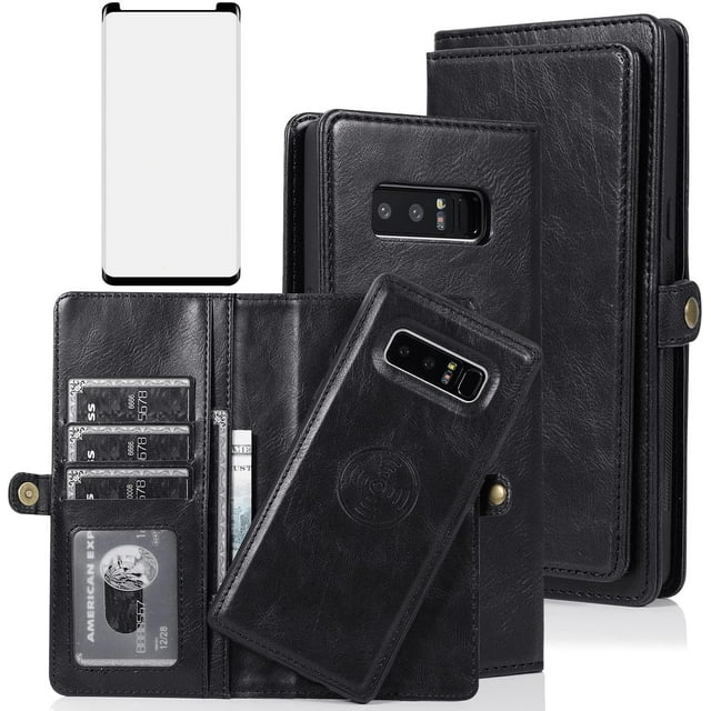MYKOMI Phone Case for Samsung Galaxy Note 8 Wallet Detachable Cover with HD Screen Protector and Flip Credit Card Holder Cell Accessories Glaxay Note8 Not S8 Galaxies Gaxaly Women