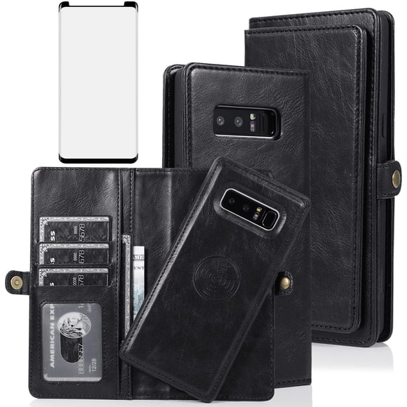 MYKOMI Phone Case for Samsung Galaxy Note 8 Wallet Detachable Cover with HD Screen Protector and Flip Credit Card Holder Cell Accessories Glaxay Note8 Not S8 Galaxies Gaxaly Women