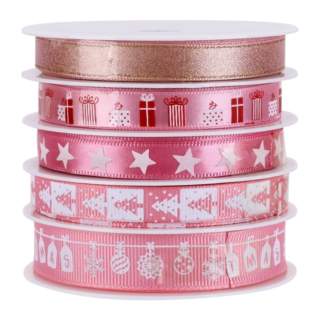 5 Rolls of Christmas Printed Ribbon Holiday Gift Decorative Band Ribbon for Wrapping DIY Crafts