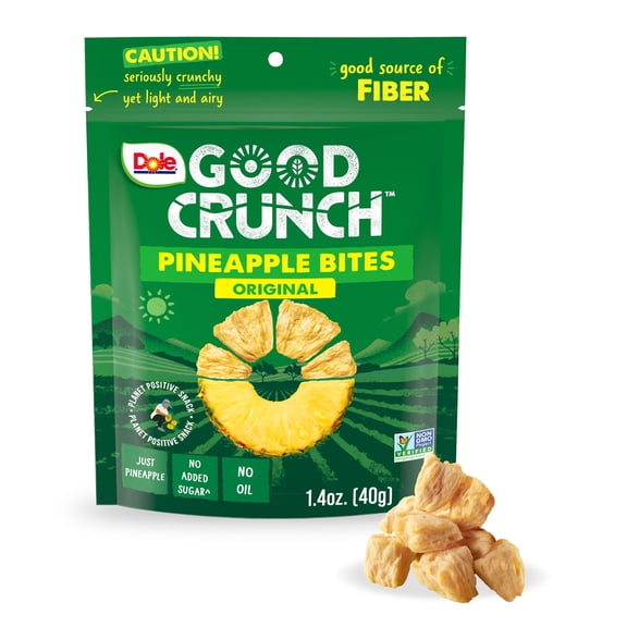 Pack of 2 - Dole Good Crunch Pineapple Dried Fruit Bites, Gluten Free & Vegan Snack, 1.4Oz Bag