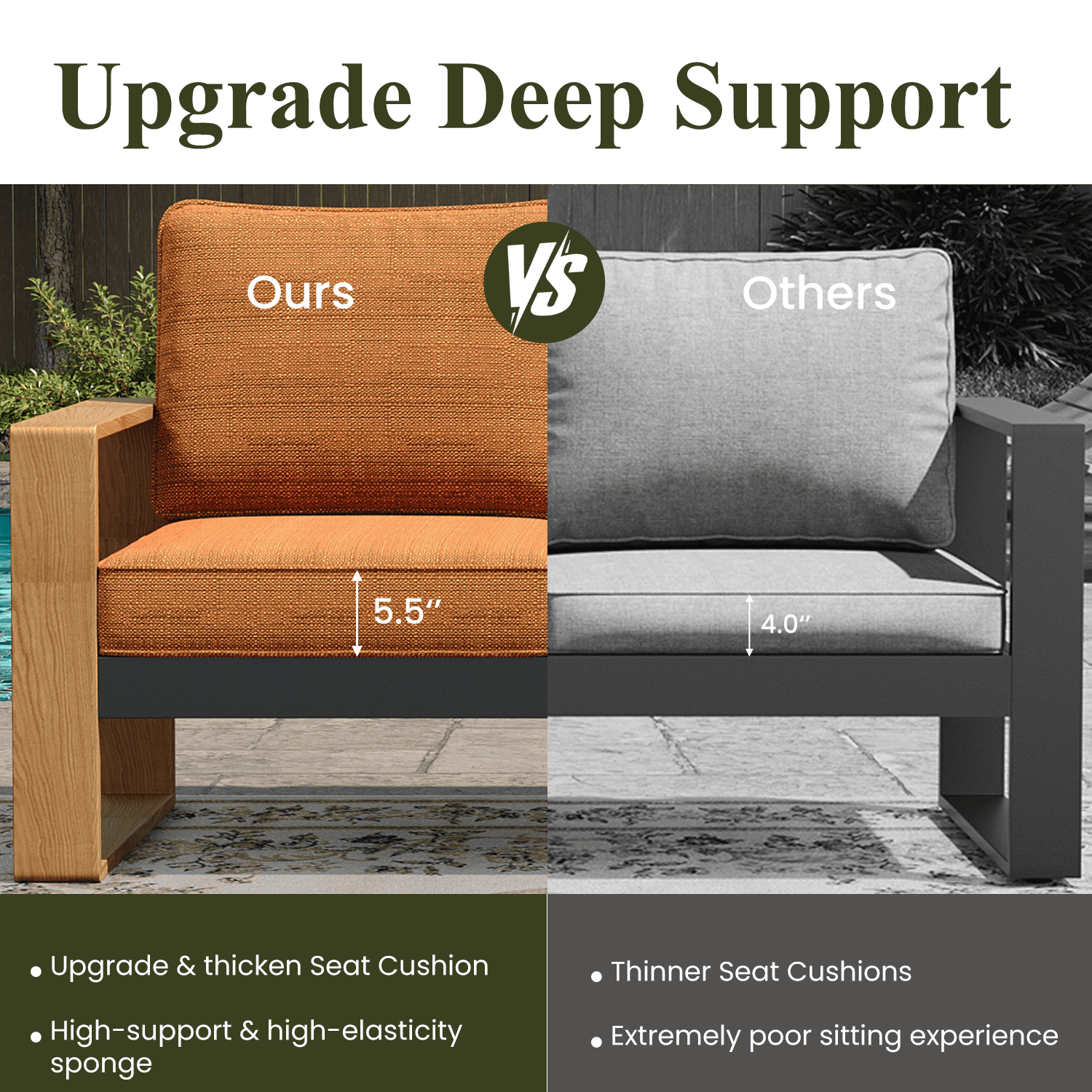 LayinSun Aluminum Patio Furniture Set 2 Seat Loveseat, Oversized Seat with Hight Back, Outdoor Conversation Sets for Porch, Balcony, Deck