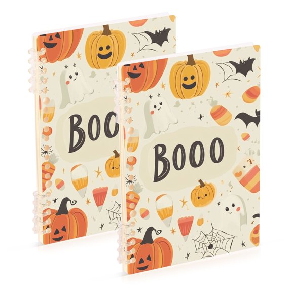 FORMRS 1-Subject Spiral Notebook 8" x 5" College Ruled 60 Refillable Sheet, 2 Pack, Halloween Cute Pumpkins