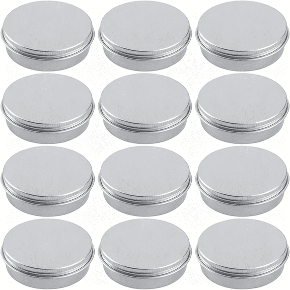 ACDANC 12 Pack 2 Ounce Aluminum Tin Jar Refillable Containers Screw Lid,Silverround Tin Container Bottle for Cosmetic,Lip Balm 12 Pack 2 Oz Containers with Lids