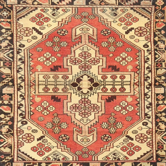 Ahgly Company Indoor Square Traditional Mahogany Brown Persian Area Rugs, 4' Square