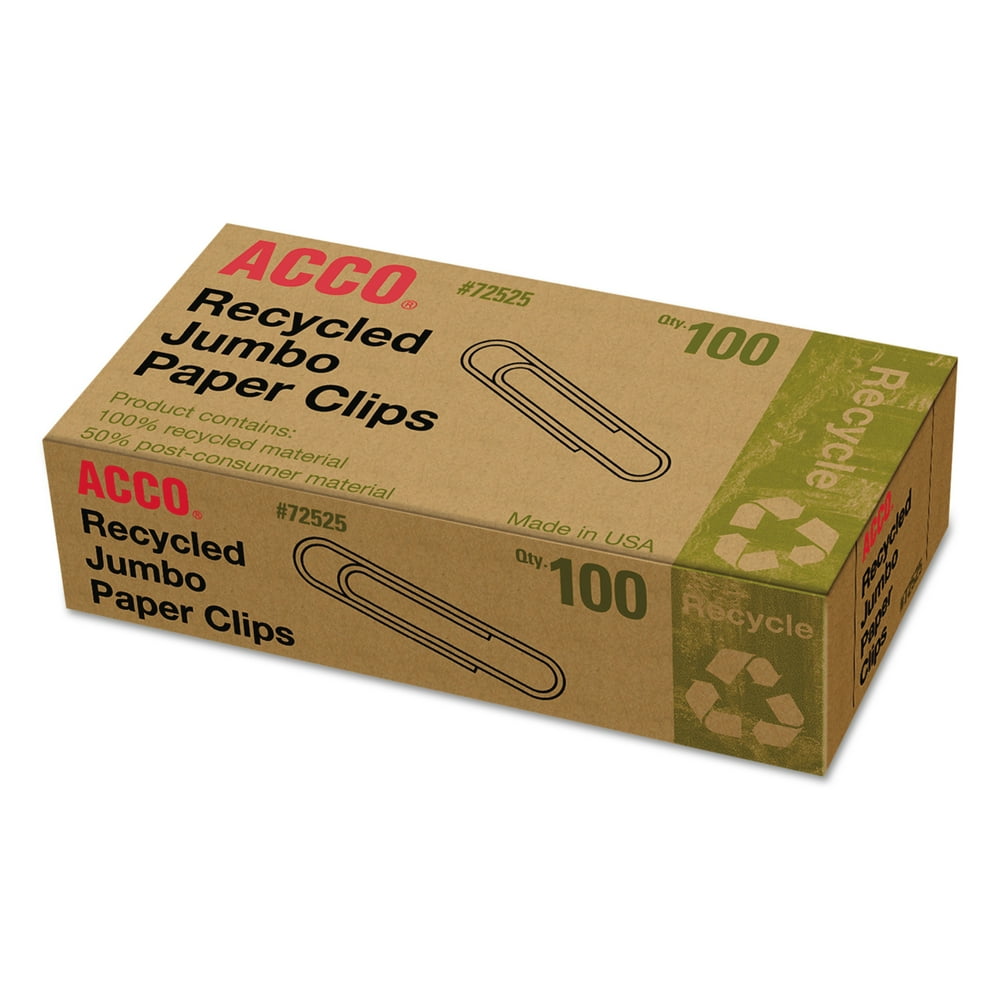 ACCO Recycled Paper Clips, Smooth, Jumbo, 100/Box, 10 Boxes/Pack