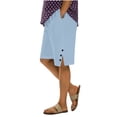 thumbnail image 2 of YanHoo Plus Size Bermuda Shorts for Women Elastic Waisted Wide Leg Short Pants Casual Solid Color Denim Shorts with Pockets, 2 of 7
