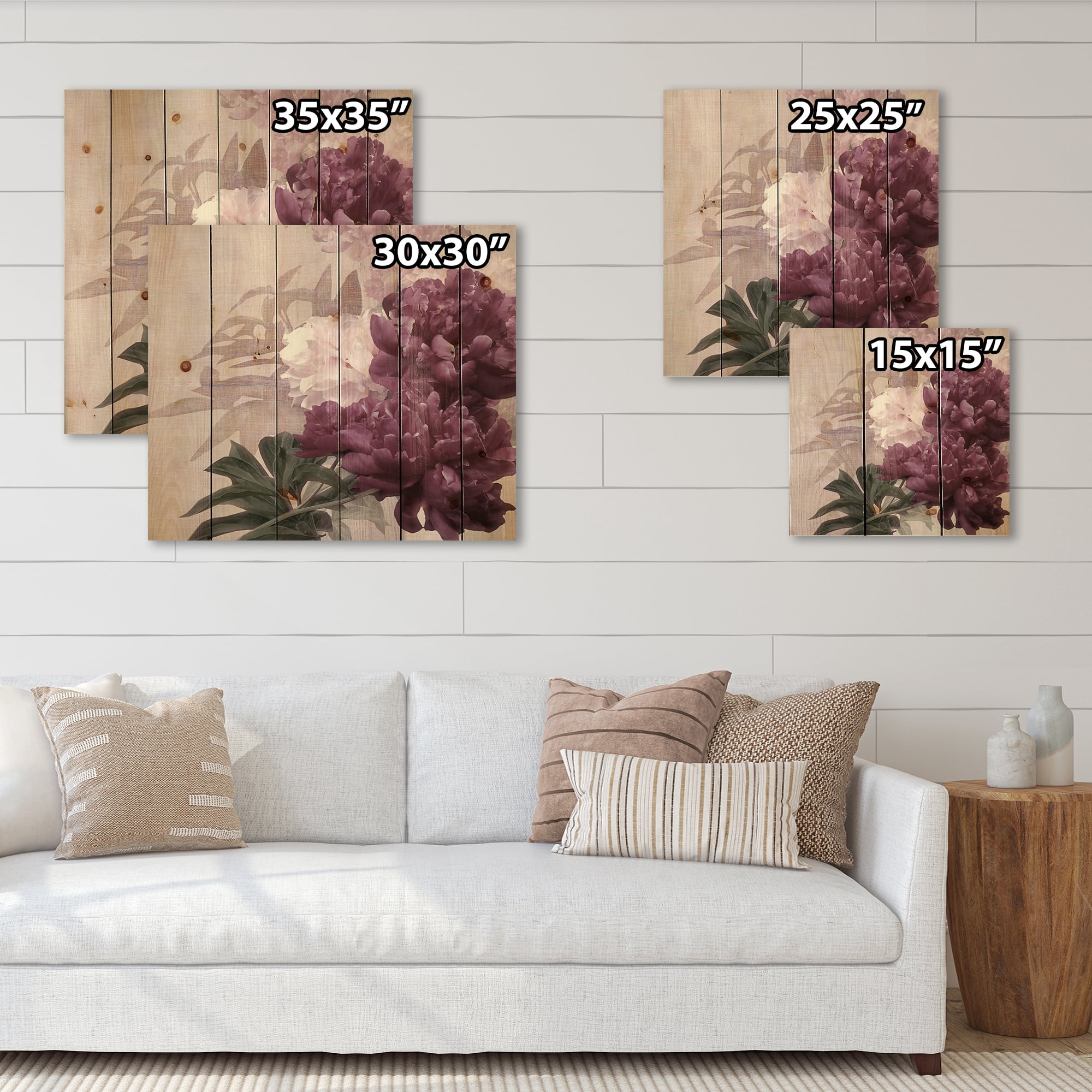 Designart 'Ancient Pink and Purple Flowers I' Traditional Print on Natural Pine Wood
