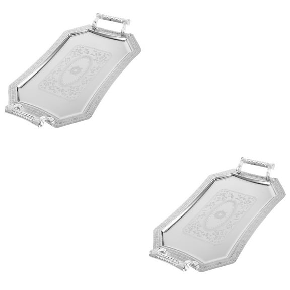 unbranded 2pcs Silver Tray Decorative Serving Tray Retro Serving Tray for Coffee Bar Wine Silver Tray