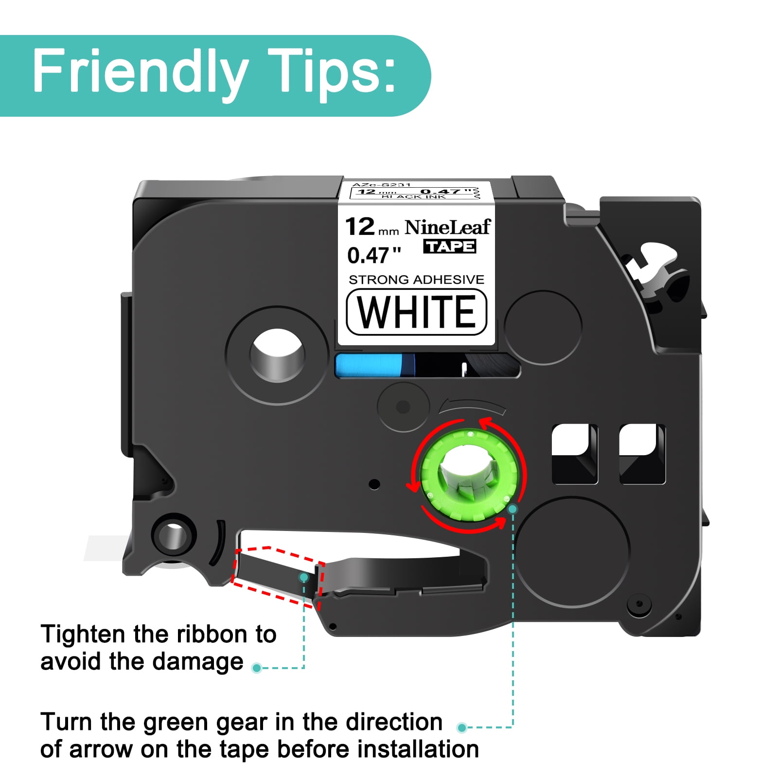 NineLeaf 10 Pack Compatible for Brother P-Touch TZe TZ Label Maker Tape TZe-S231 TZ-S231 12mm 0.47'' Extra Strength Laminated White Label Tape