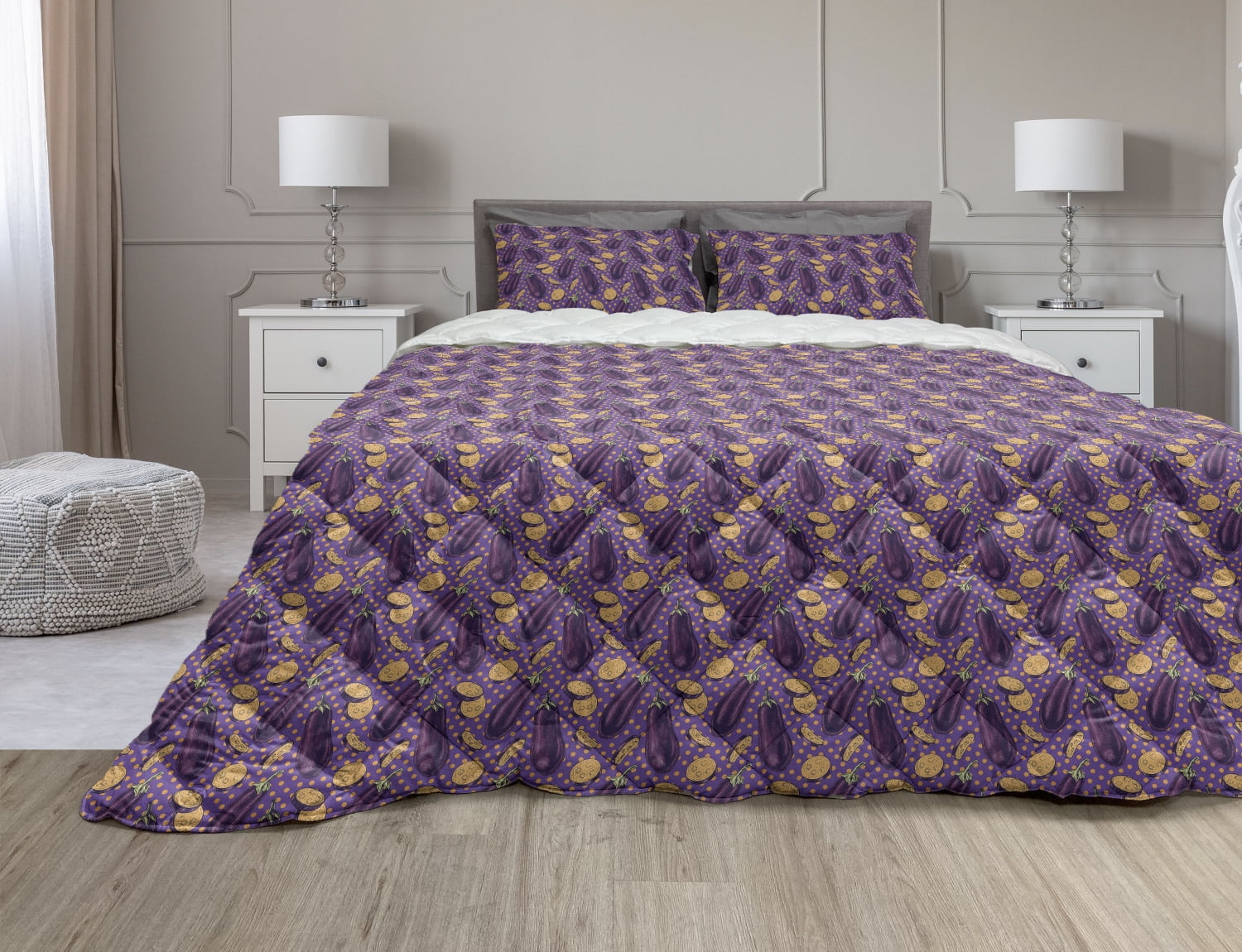 Eggplant Comforter & Sham Bedding Set, Realistic Looking Eggplants with