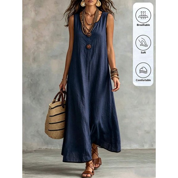 Blue Dress Black Trim Casual Summer Vacation