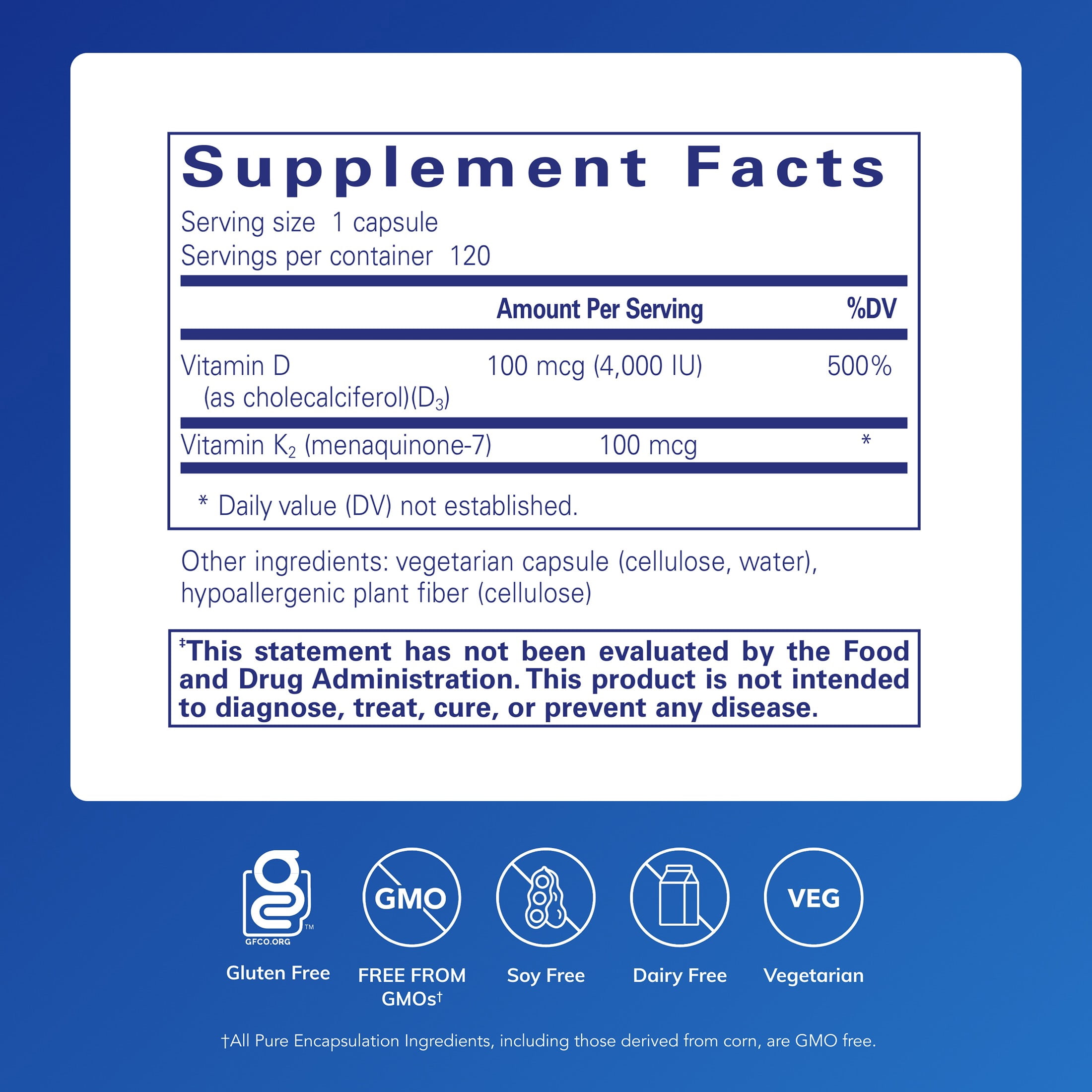 Pure Encapsulations Vitamin D3 & K2, Bone & Vascular Health*, 120 Count