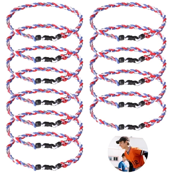 DESIGNICE 12 Pcs Baseball Necklaces for Athletes, 19.7 Inches Three-Strand Braided Cord Baseball Necklace, Baseball Fan Gift for Adults in Sports, Parties, Athletic Events, Baseball Team Keepsake
