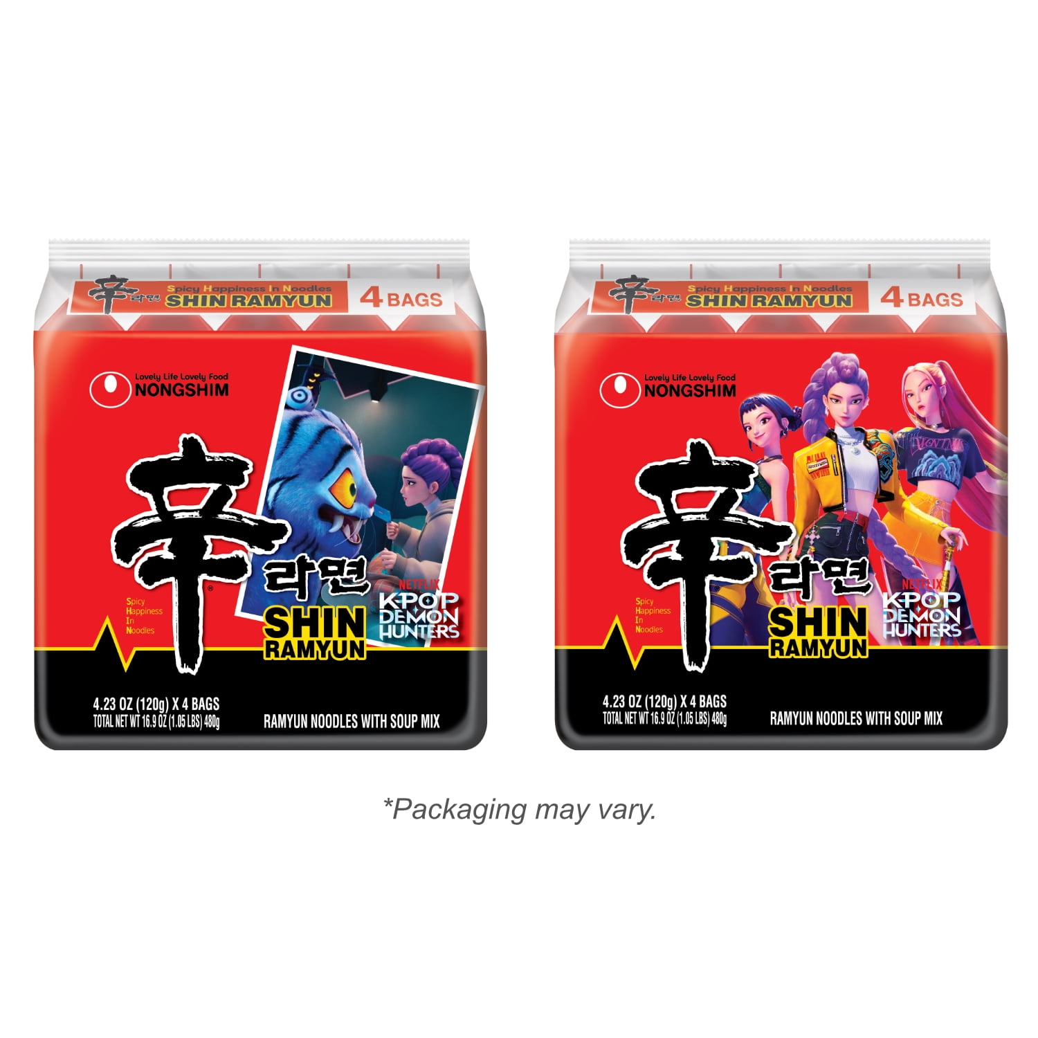 Nongshim Shin Ramyun Spicy Beef Ramen Noodle Soup Pack, 4.02oz X 4 Count