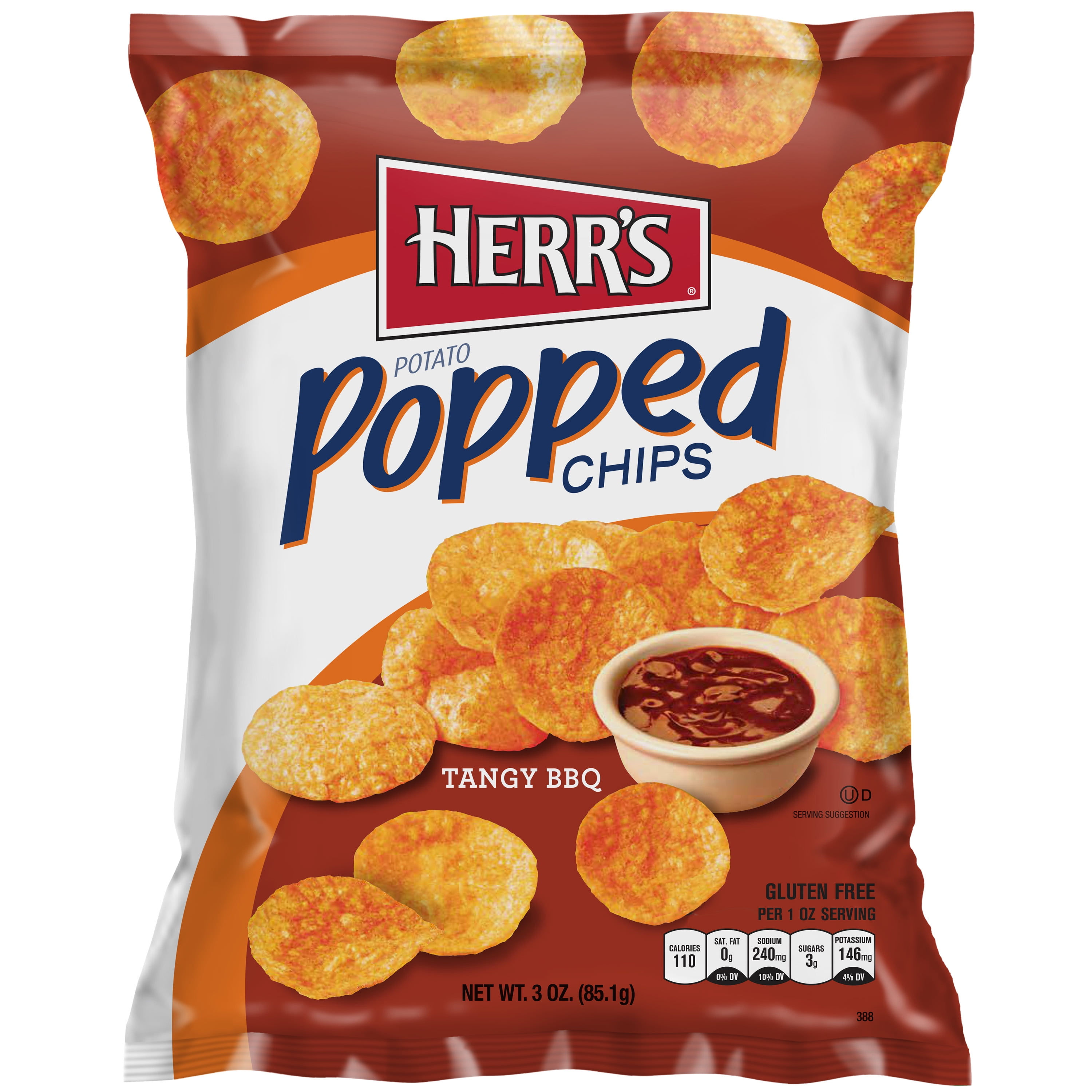 Herr's Popped Chips, Tangy BBQ, 3 Oz, 10 Ct