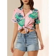 thumbnail image 6 of INSPIRE CHIC Valentine's Day Women's Shirts Hawaiian Short Sleeve Tropical Floral Button Down Tops S Dusty Pink, 6 of 9