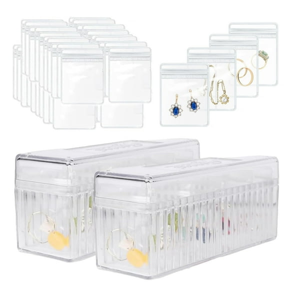 20/40 Pcs Transparent Jewelry Storage Bags Dustproof Moisture-proof Antioxidation Waterproof Earrings Rings Necklace Storage Pouches with Storage Box