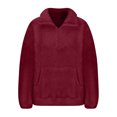 thumbnail image 3 of CQONEPT Womens Sherpa Fleece Pullover Tops Turtleneck Half Zip Blouse Cozy Soft Shirts Warm Winter Outfit Wine 2XL, 3 of 5