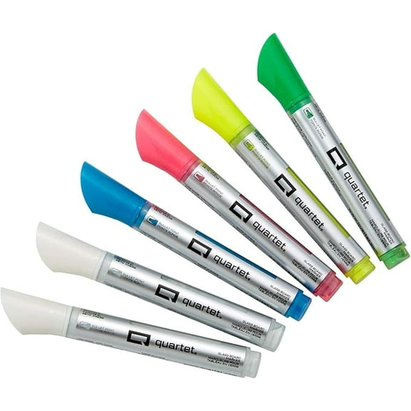 Quartet Glass Dry Erase Markers, Whiteboard Markers, Bullet Tip, White and Neon Colors, 6 Pack (79559Q)