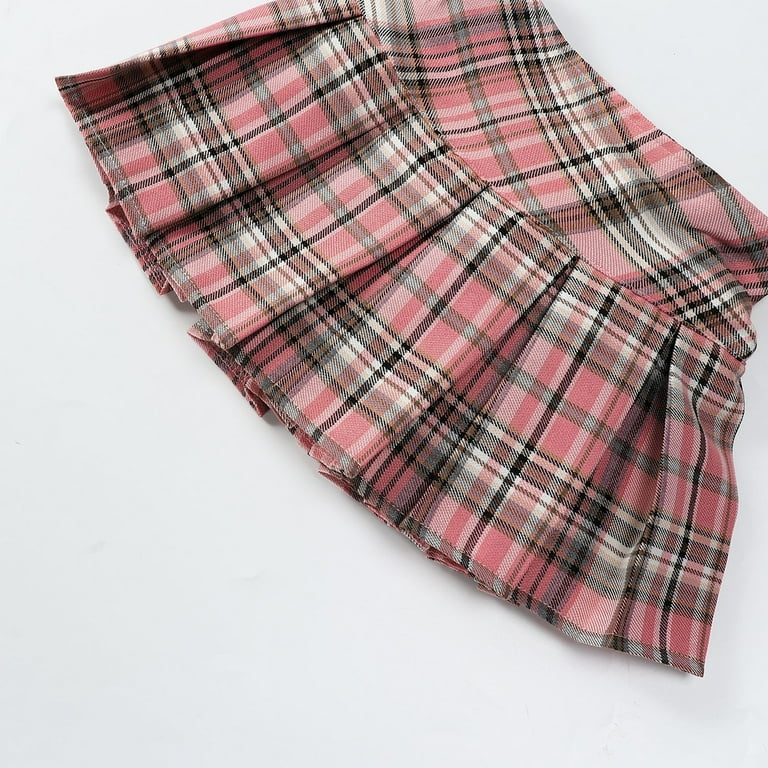 Plaid Uniform Skirts Girls Pleated School With Bowknot Plaid Mini