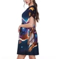 thumbnail image 2 of Honeii Colorful Star River Squirrel Print Women’s Short Sleeve Dress, Comfortable Casual Dress, Soft Polyester Spandex Blend, Stylish Everyday Wear for Summer, Perfect for Travel and Vacation, 2 of 6