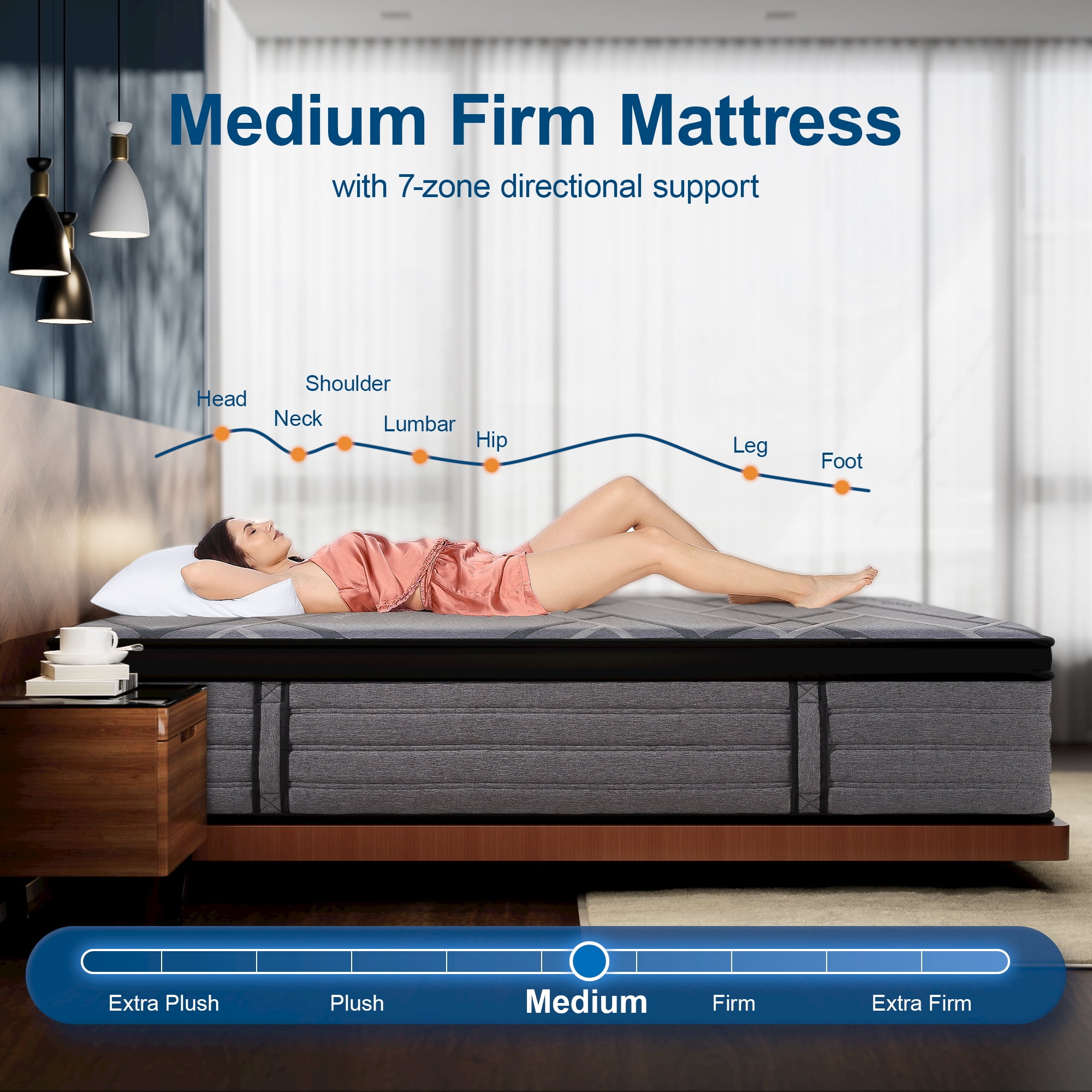 Surlunkeys 14 inch King Size Mattress Cooling Gel Memory Foam Mattress in a Box ,Hybrid Pocket Spring Coils, Medium Firm