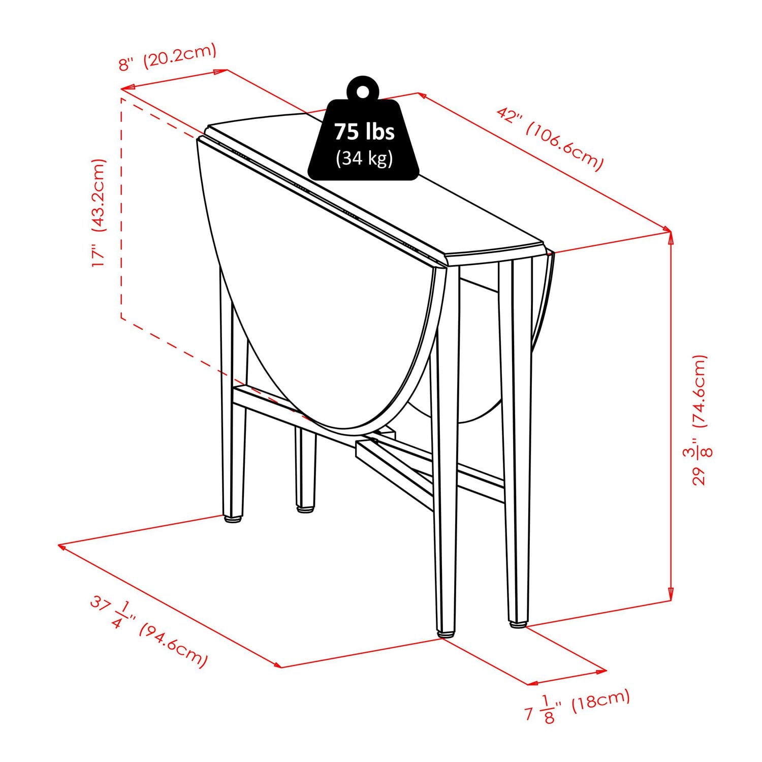 Ensemble de table/chaises Hannah 3 pièces, table à abattants avec 2 chaises à bandeaux de Winsome - 34342