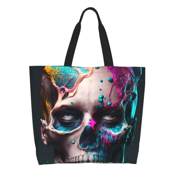 Easygdp Modern Abstract Colorful Skull B Bolsas Tote para Mujer, Bolsos de Hombro para Viaje, Bolsos de Mano de Gran Capacidad para Compras y Trabajo