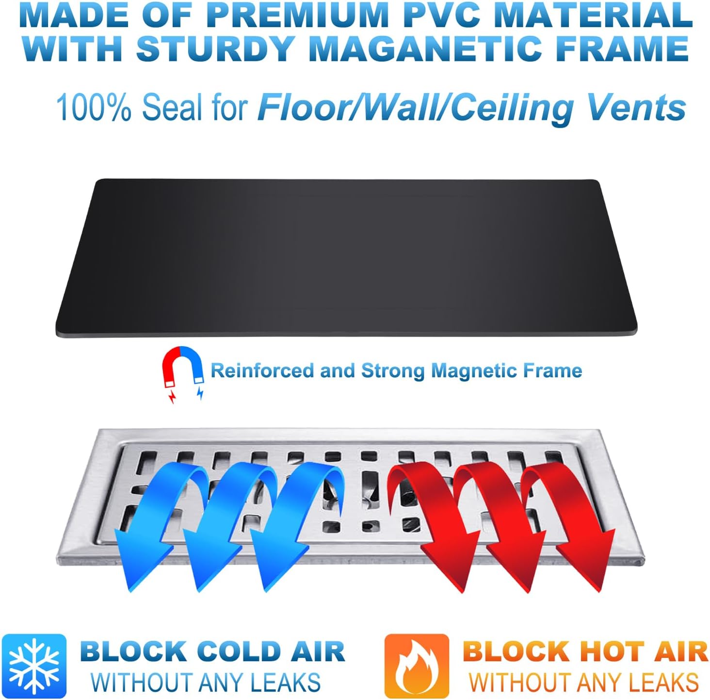 5 Pcs Strong Magnetic Vent Covers, 5.5x12 inch Vent Cover for Home Floor, Pockets for Complete Seal, Air Vent for Floor Wall and Ceiling Registers, Home and RV, HVAC and AC Vents-Black