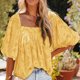 thumbnail image 3 of Camisa fluida para mujer estilo de viaje cuello cuadrado tops de verano para mujer ajuste relajado FLhrweasw Para estrenar, 3 of 7