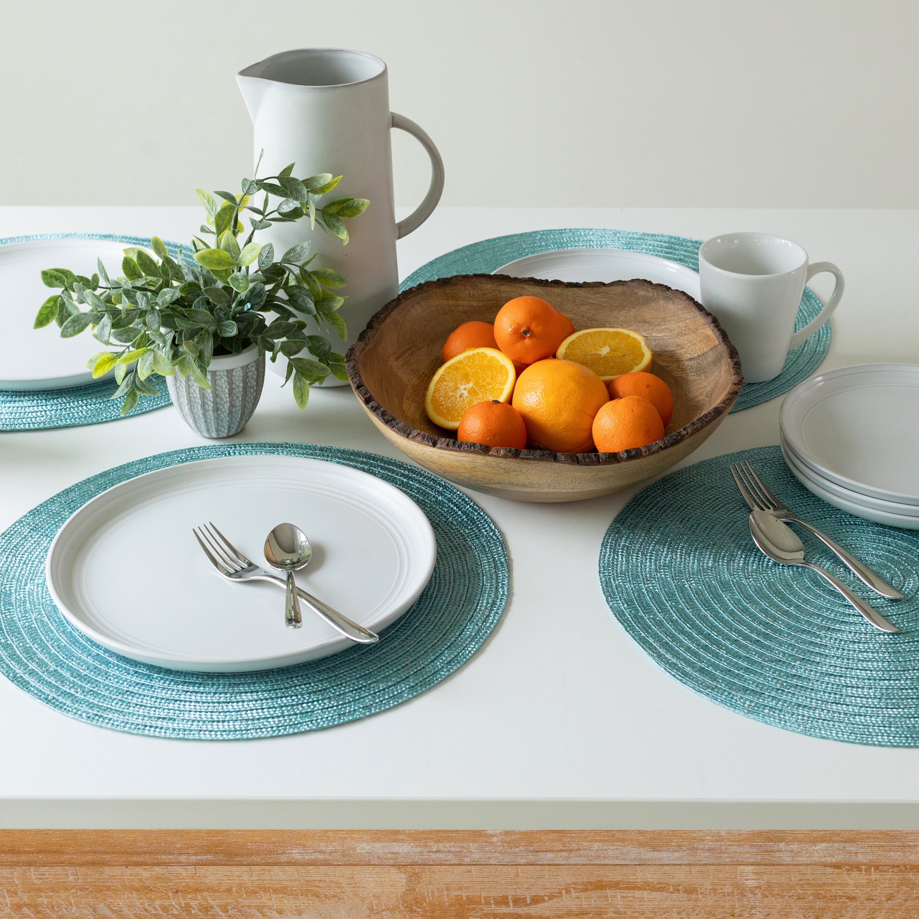 (2 pack) Mainstays Lava Round Table Placemat, 100% Polyester, Teal, 15 in