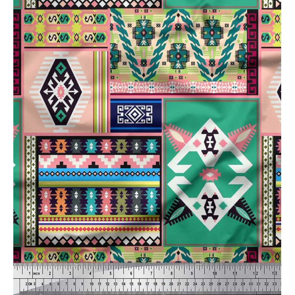 Soimoi Rayon Crepe Fabric Southwestern Patchwork Printed Fabric 1 Yard 46 Inch Wide