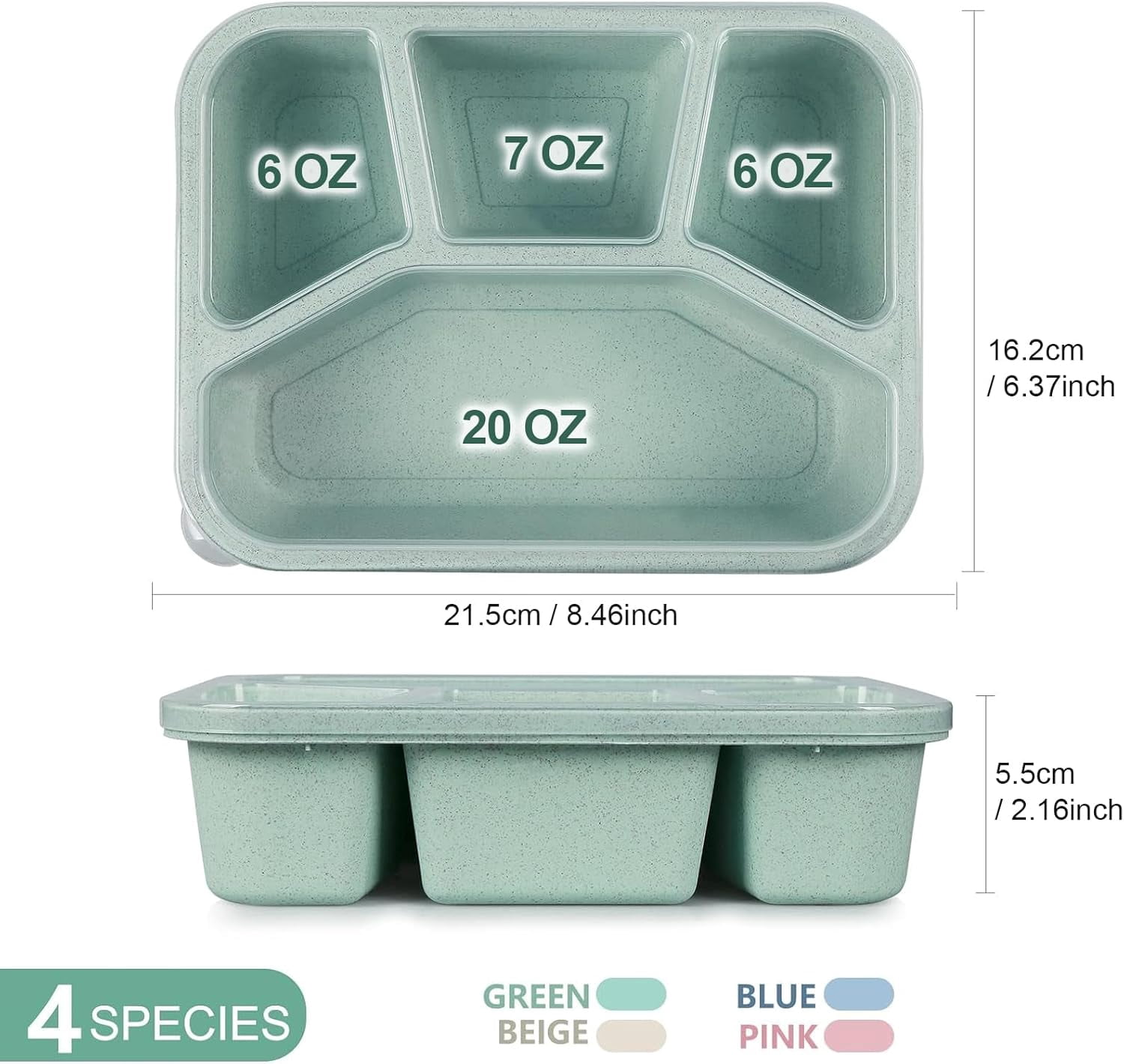 4 Pack Bento Box, Stackable Box Container with Lids,4 - Compartment Snack Box Lunch Container for Meal Prep,Food Storage,Office,Travel & Picnic