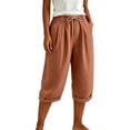 thumbnail image 2 of Stamzod Cotton Capri Pants for Women Casual Summer Capris with Pockets and Drawstring Beach Vacation Clothes Khaki XXL, 2 of 7