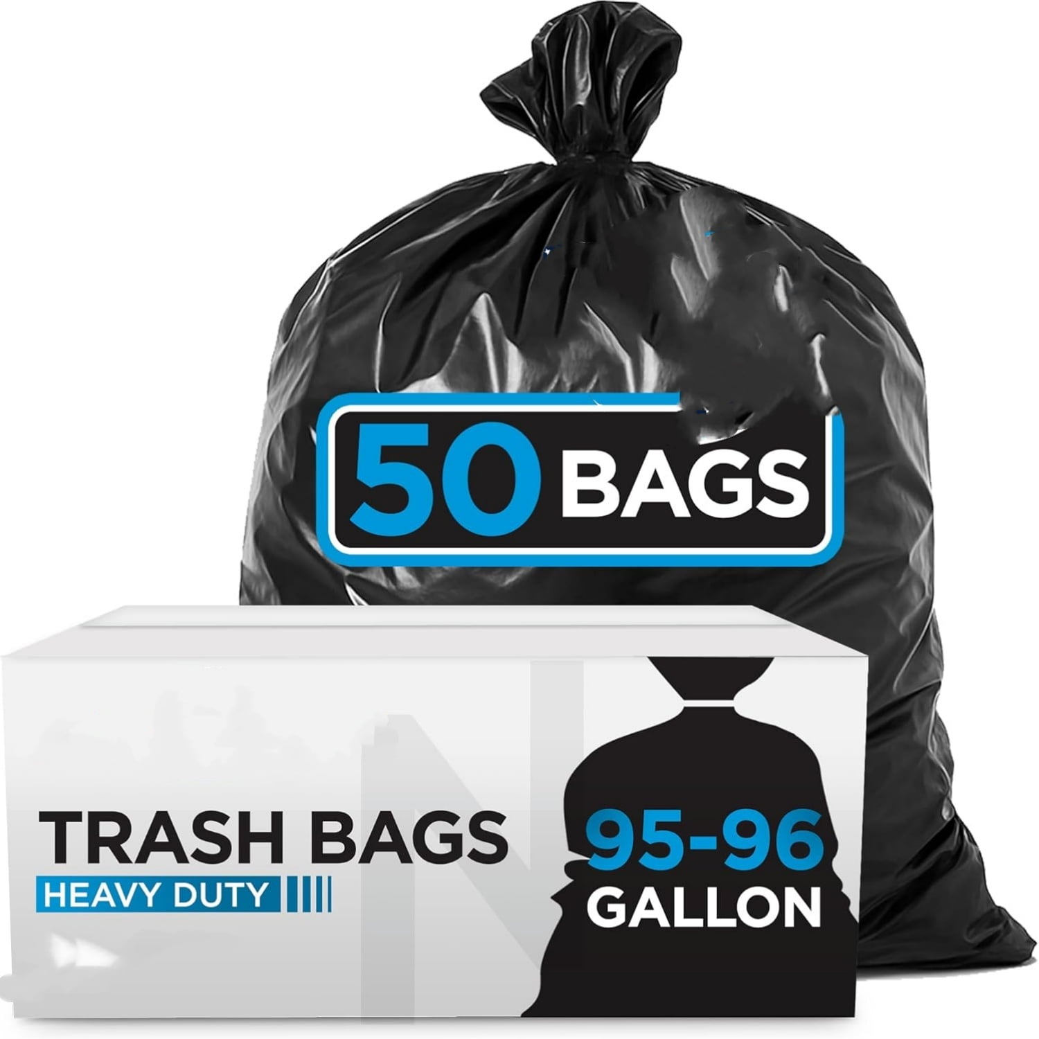 95-96 Gallon Trash Bags Heavy Duty | 50 Count | Extra Large 95-96 Gallon Trash Can Liners | 90-100 Gal for Outdoor, Commercial, and Home Use
