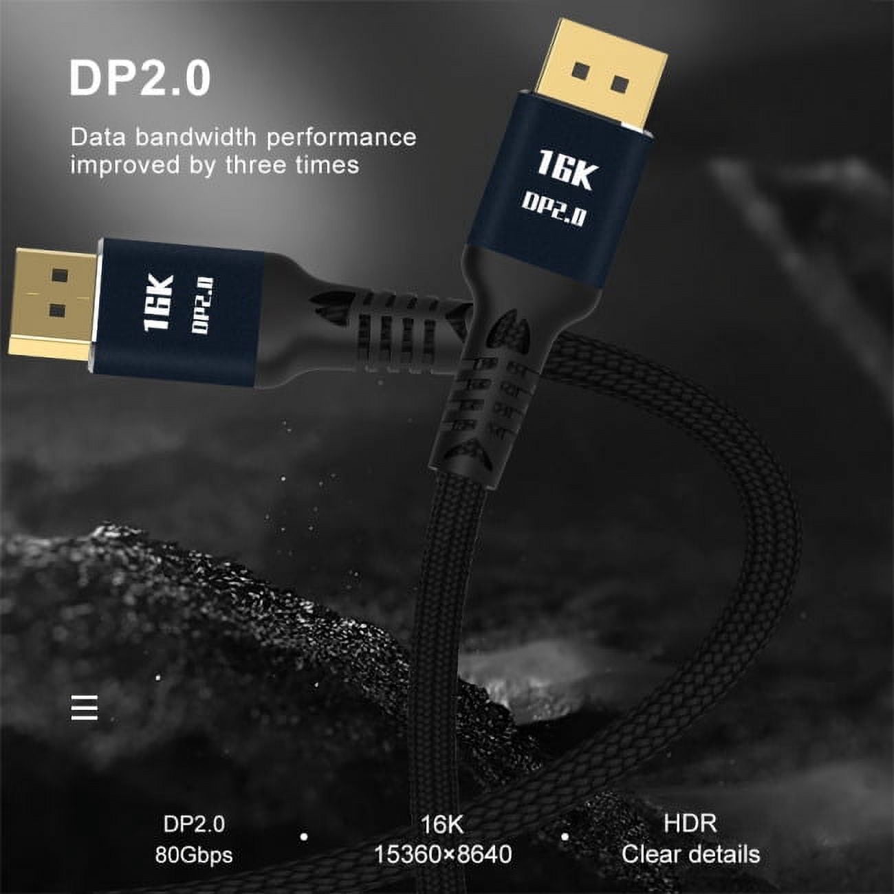 JSER DisplayPort 2.0 DP to DP Cable 16K 60hz Cable 2m Ultra-HD UHD DP 1.4 8K 120hz for PC Laptop TV