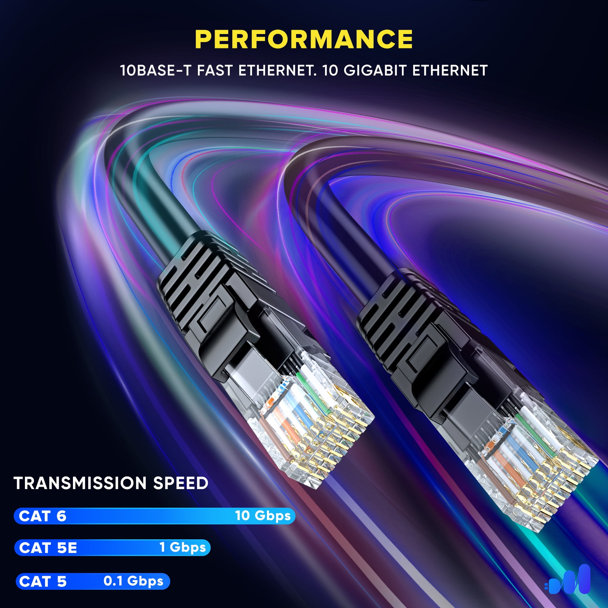 Maximm Cat 6 Ethernet Cable 2 ft (20-Pack) - High-Speed LAN Cable, Internet Cable, Patch Cable, and Network Cable - UTP, 10Gbps, 550MHz Ethernet Cord - Black