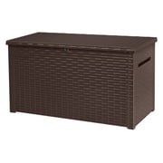 Keter Java 230 Gallon XL Durable Resin Outdoor Deck Box Storage Organization, Wicker Espresso Brown