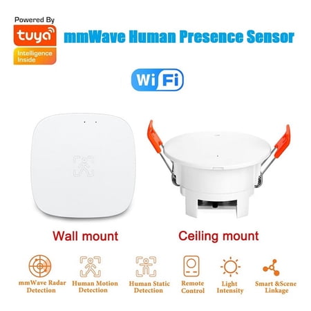 Tuya WiFi mmWave Human Presence Sensor with Luminance MicroWave Radar Detection PIR Motion Sensor Wall Mount